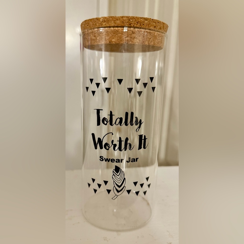 NWOT Smartass & Sass Totally Worth It Swear Jar, Glass with Cork Lid